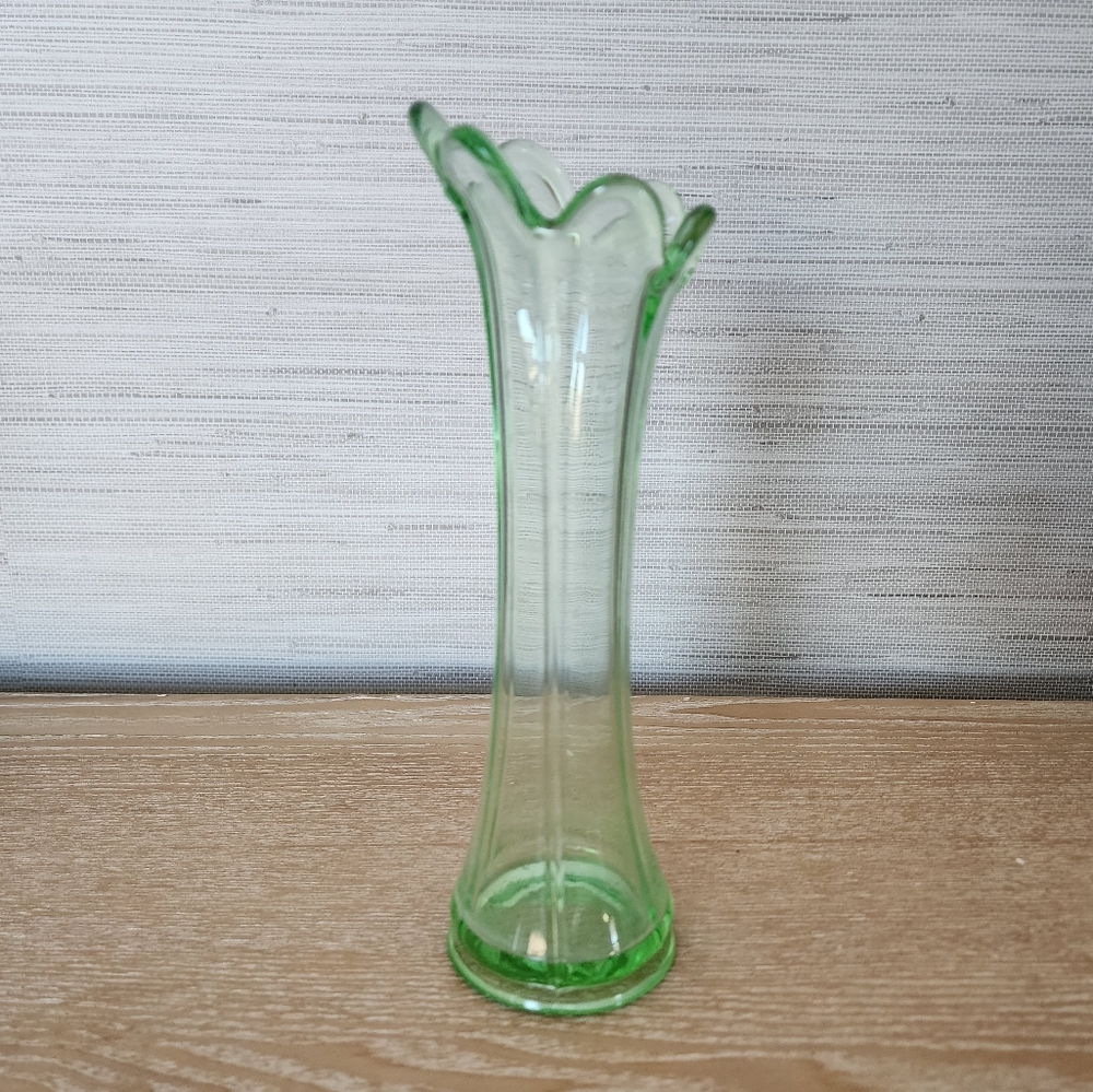 Vintage Green Glass Swung Vase, 8in